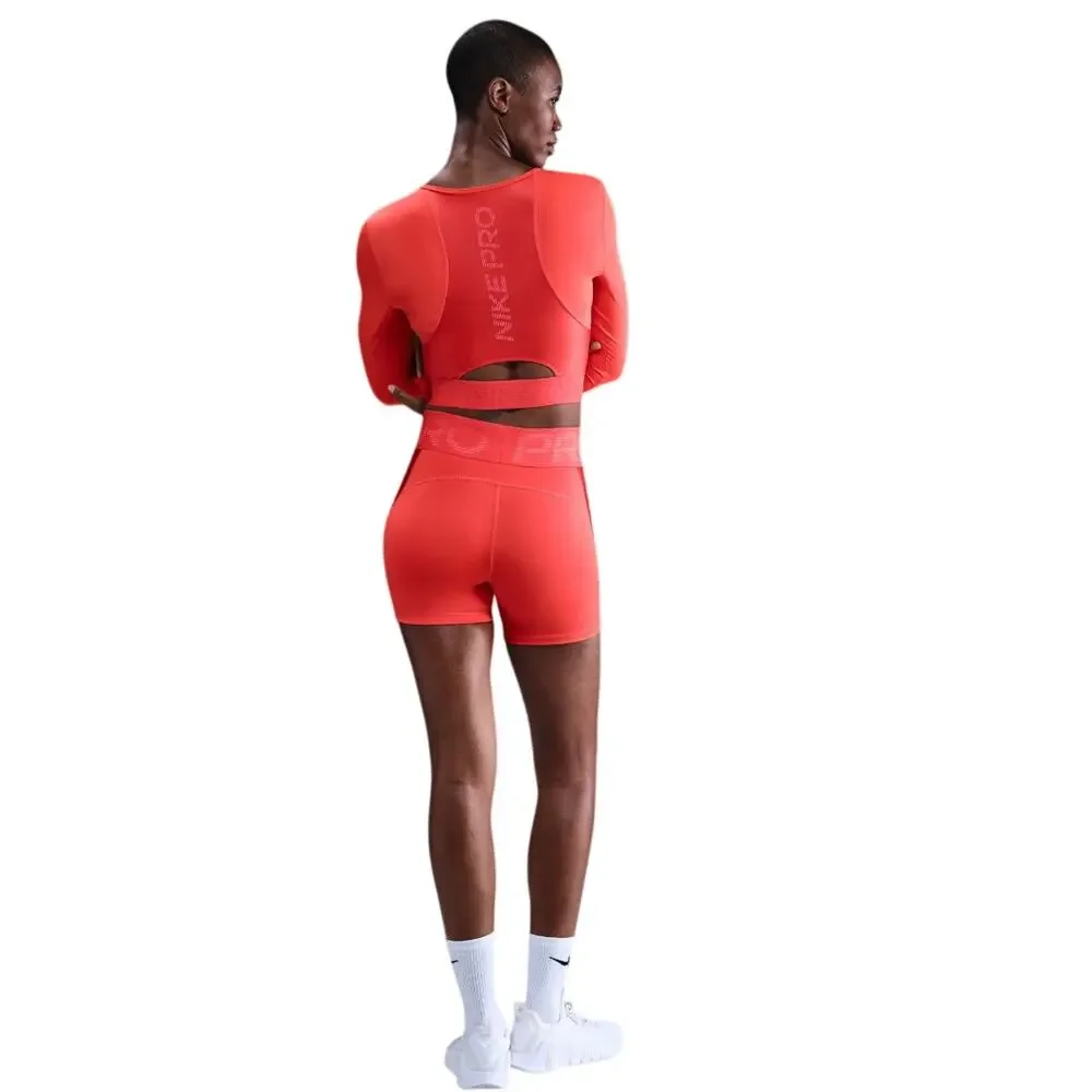 Nike Women's Pro Dri-FIT Cropped Long-Sleeve Top Light Crimson/Mineral NWT